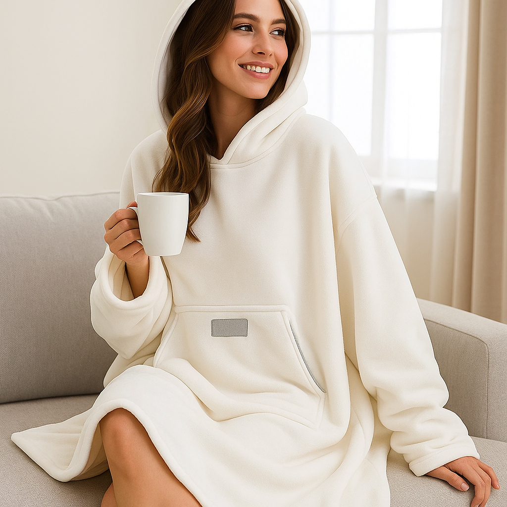 Vêtement-couverture polaire femme, ultra douce avec capuche, procure un confort enveloppant pour l'hiver.