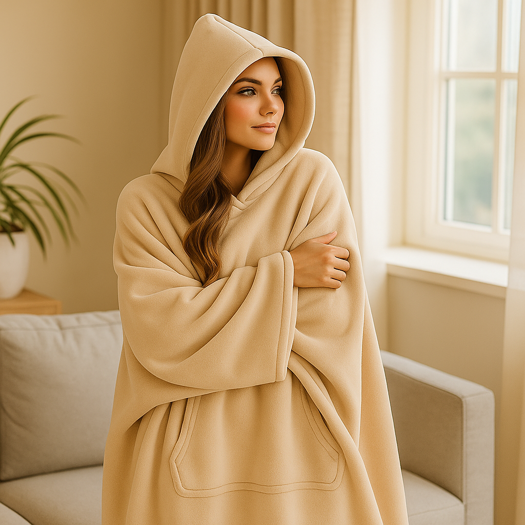 Couverture-plaid à capuche pour femme, en polaire chaude et douce, parfaite pour les soirées cocooning d'hiver.