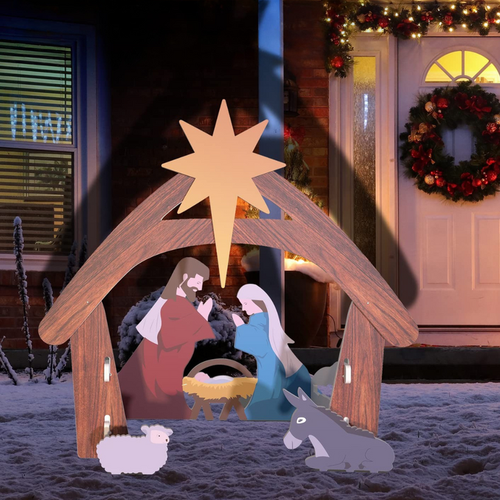Décoration de Noël extérieure lumineuse, crèche de la Nativité pour jardin, crée une ambiance festive.