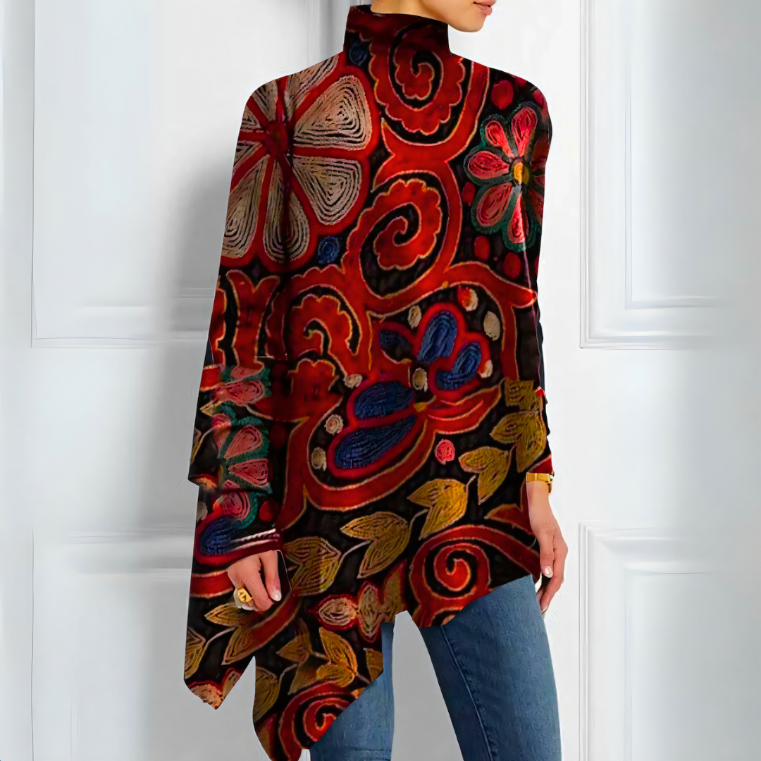 Débardeur femme élégant motif vintage Mieke rouge, idéal pour un look chic printemps-été.