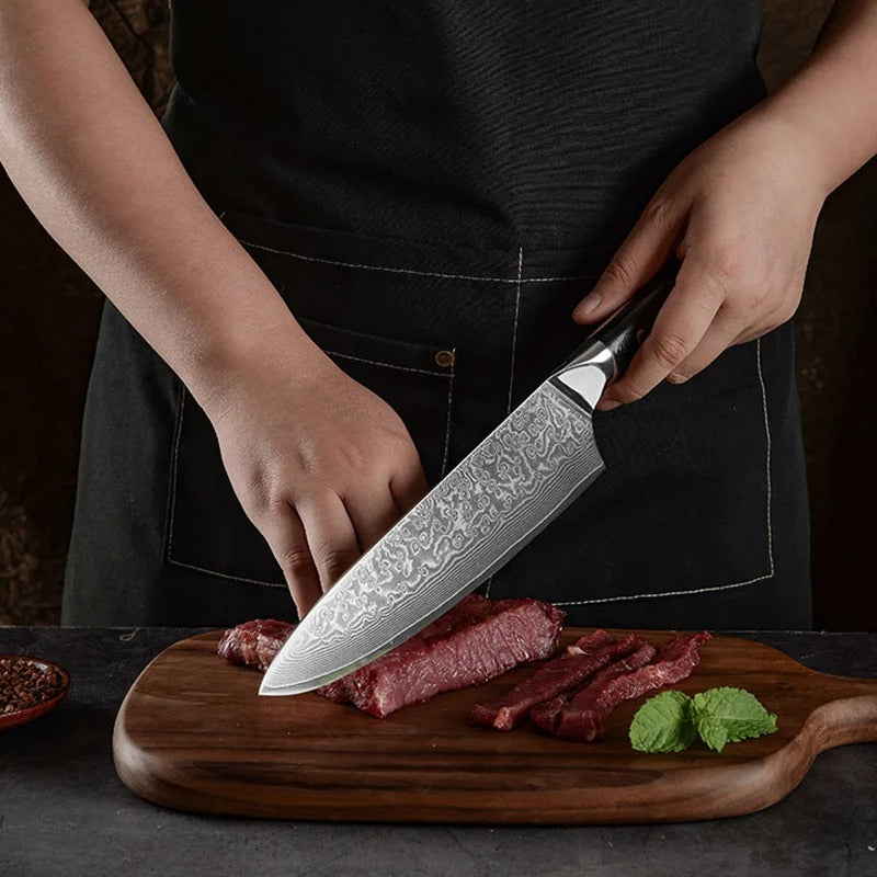 Couteau Chef Japonais Damas 8" - Précision & Élégance