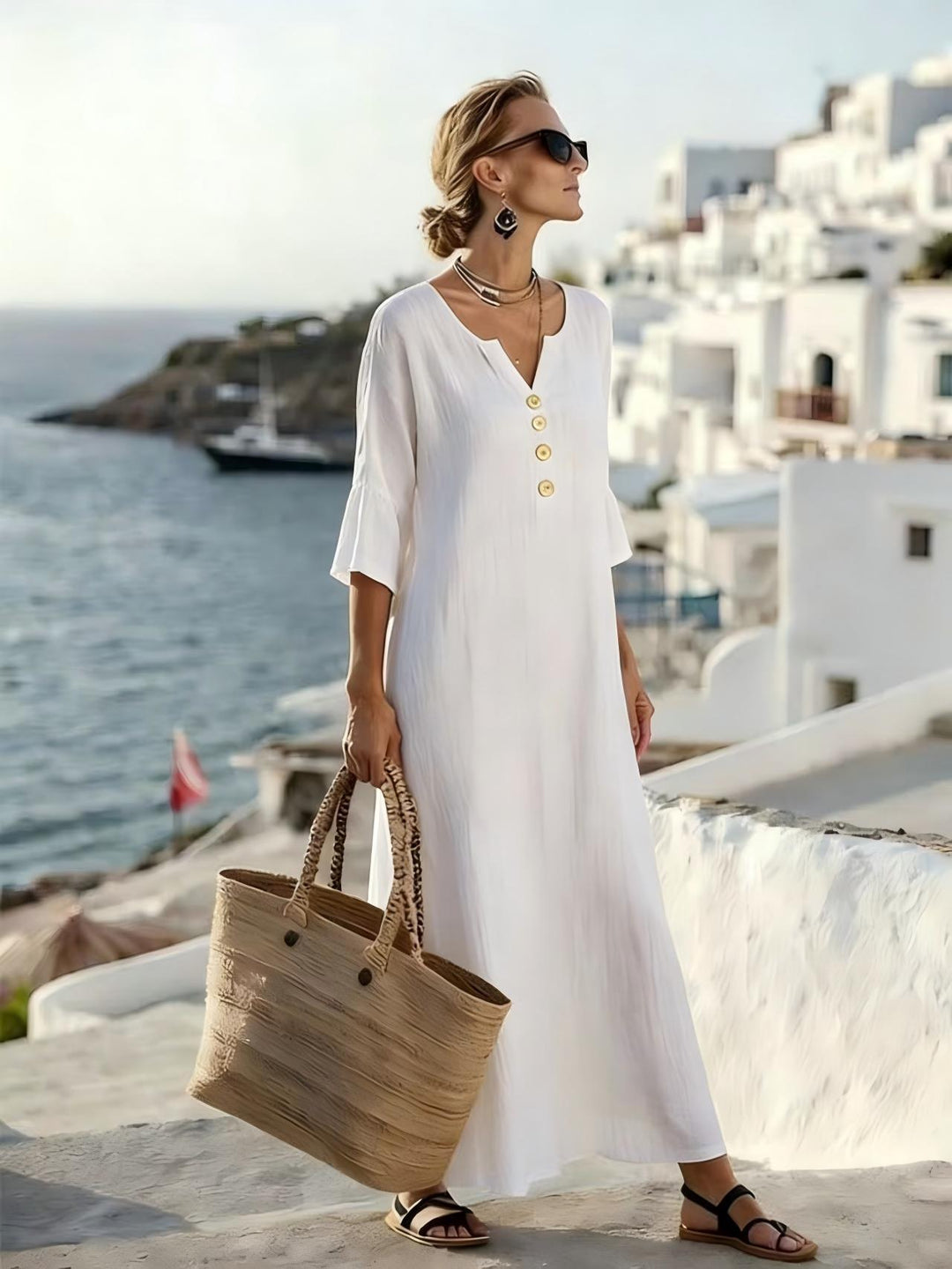 Robe quotidienne en coton lin pour femme, coupe ample et fluide. Confortable et chic pour toute occasion.