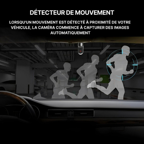 "Dashcam voiture intelligente, surveillance IA, caméra tableau de bord avec capteur avancé et ADAS, vue frontale détaillée."