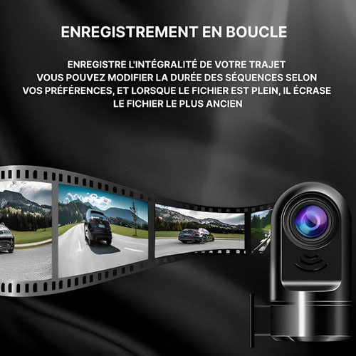 "Dashcam voiture intelligente, surveillance IA, caméra tableau de bord avec capteur avancé et ADAS, vue frontale détaillée."
