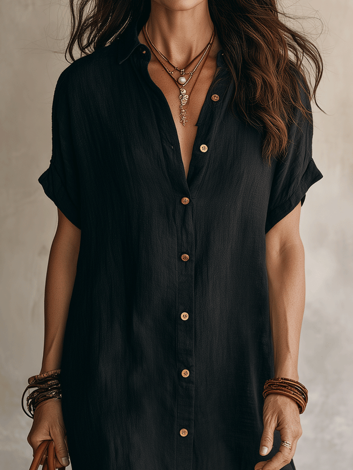 Robe midi boutonnée élégante pour femme, coupe chemise. Idéale pour un look chic et raffiné au printemps-été.