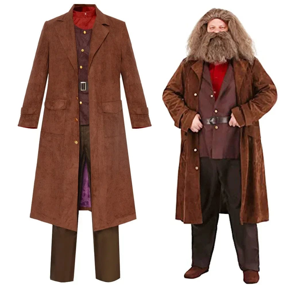 "Déguisement Hagrid 6 pièces avec robe longue brune, ceinture noire et accessoires pour fans de Harry Potter"