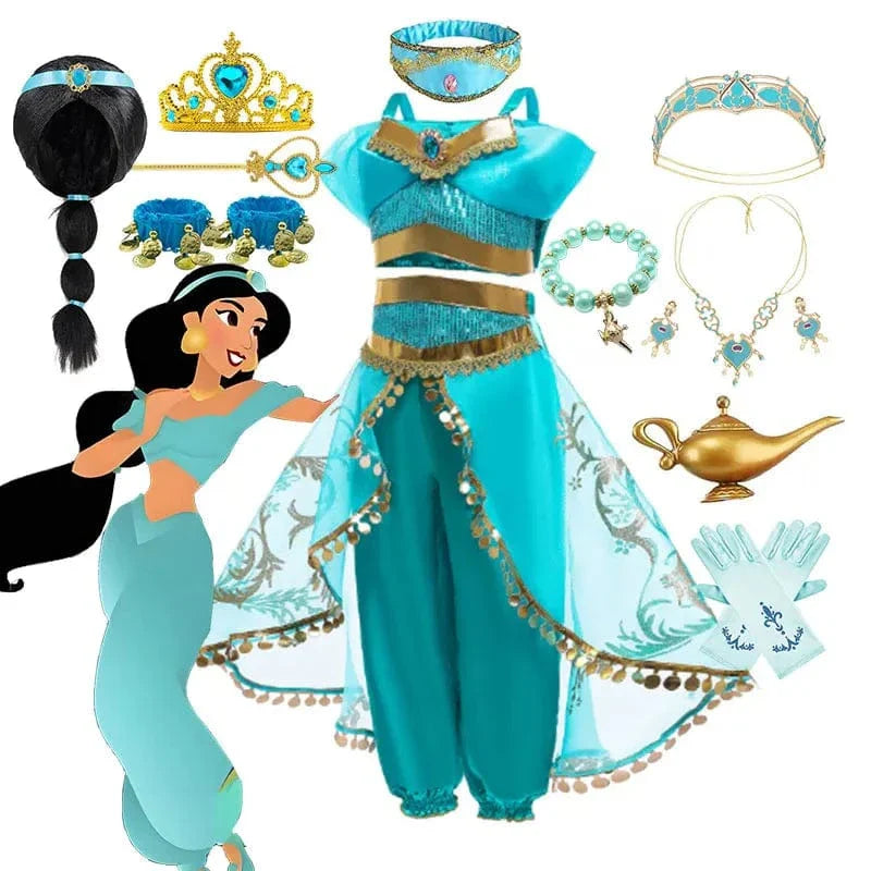 Déguisement princesse enfant: robe, couronne, accessoires. Costume complet luxe.