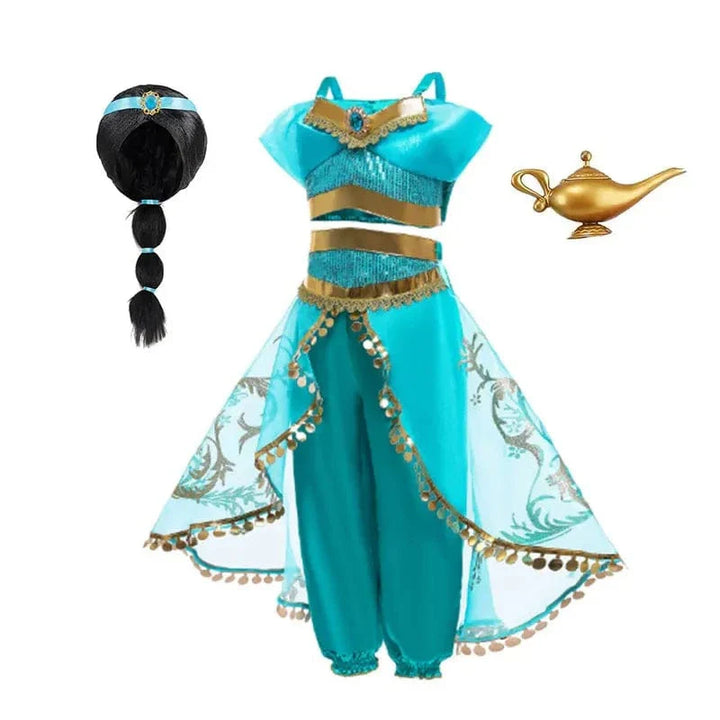 Déguisement princesse enfant: robe, couronne, accessoires. Costume complet luxe.