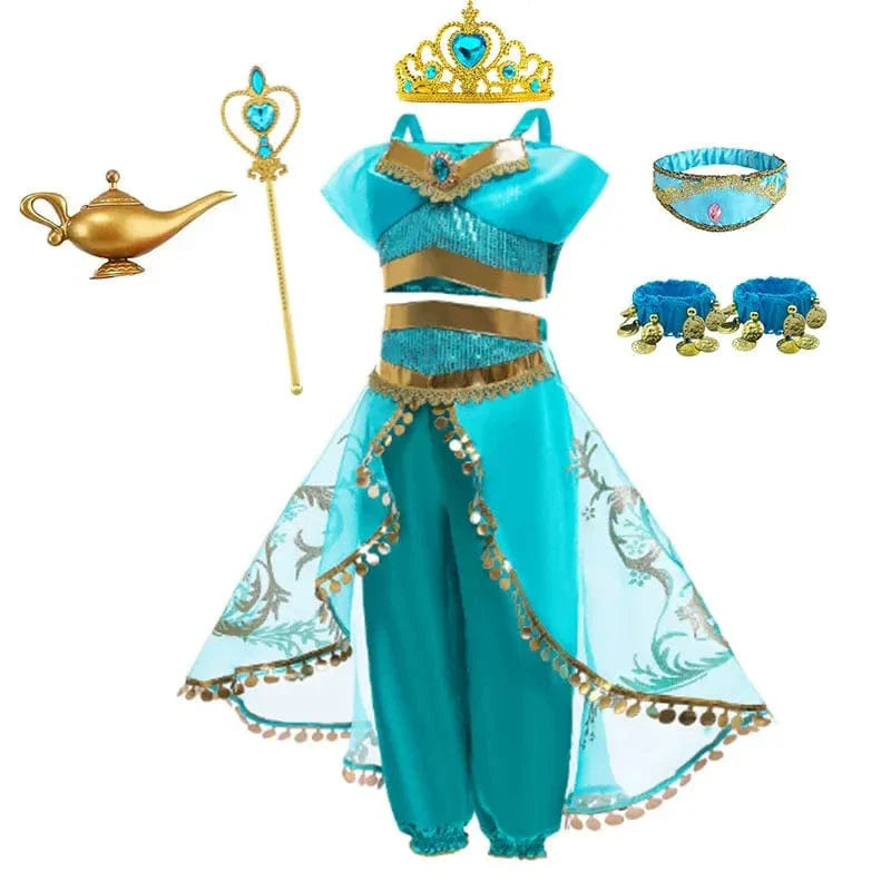 Déguisement princesse enfant: robe, couronne, accessoires. Costume complet luxe.