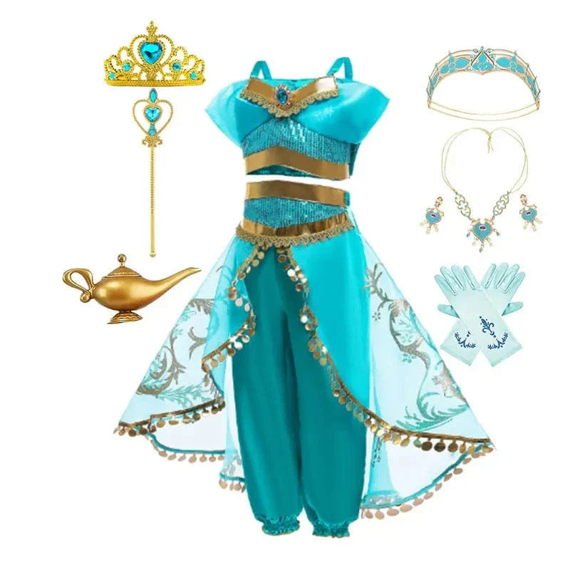 Déguisement princesse enfant: robe, couronne, accessoires. Costume complet luxe.