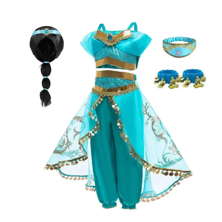 Déguisement princesse enfant: robe, couronne, accessoires. Costume complet luxe.