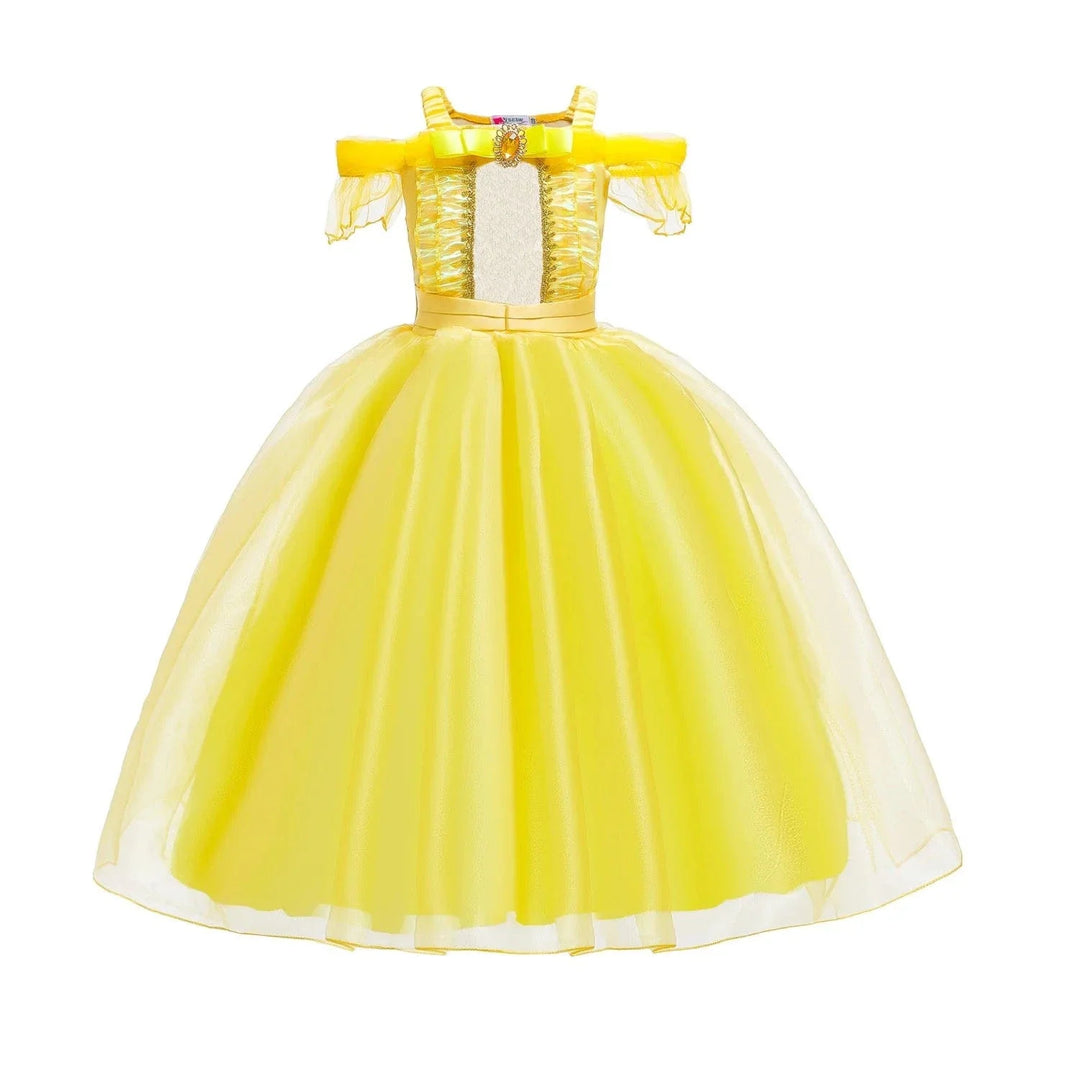 Déguisement princesse enfant, robe élégante avec couronne, sceptre & collier.  Costume enfant fête.
