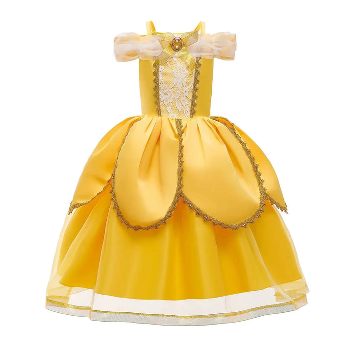 Déguisement princesse enfant, robe élégante avec couronne, sceptre & collier.  Costume enfant fête.