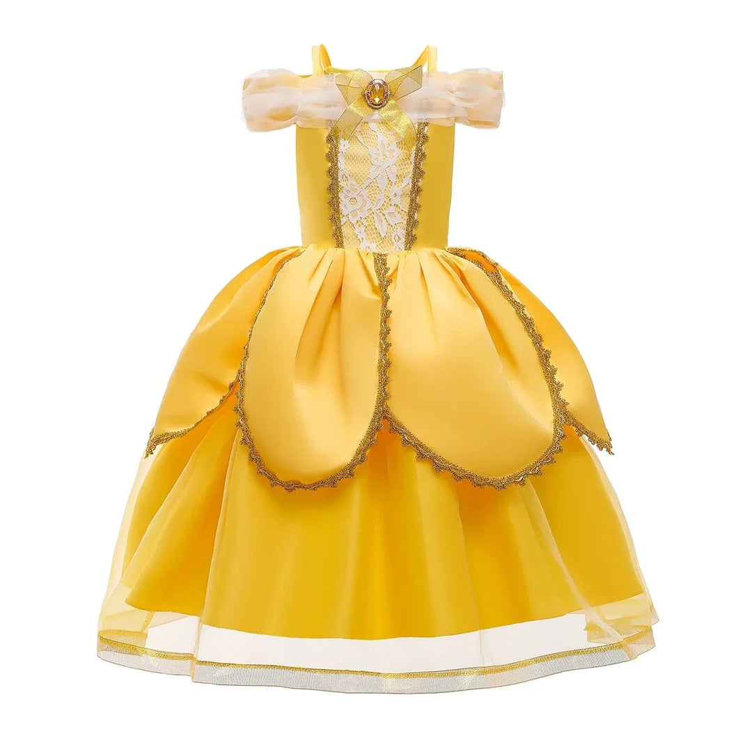 Déguisement princesse enfant, robe élégante avec couronne, sceptre & collier.  Costume enfant fête.
