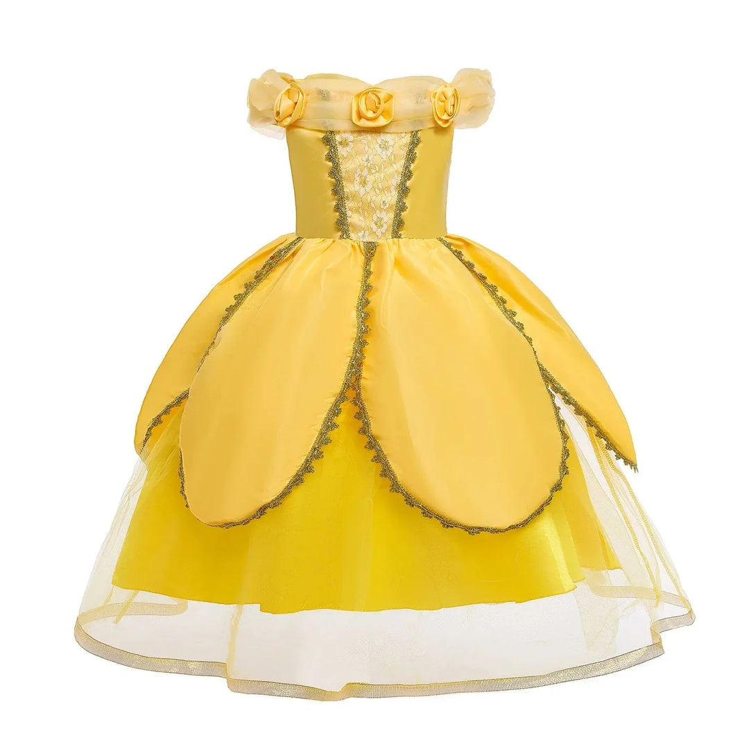 Déguisement princesse enfant, robe élégante avec couronne, sceptre & collier.  Costume enfant fête.