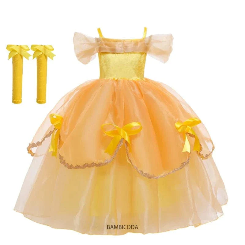 Déguisement princesse enfant, robe élégante avec couronne, sceptre & collier.  Costume enfant fête.