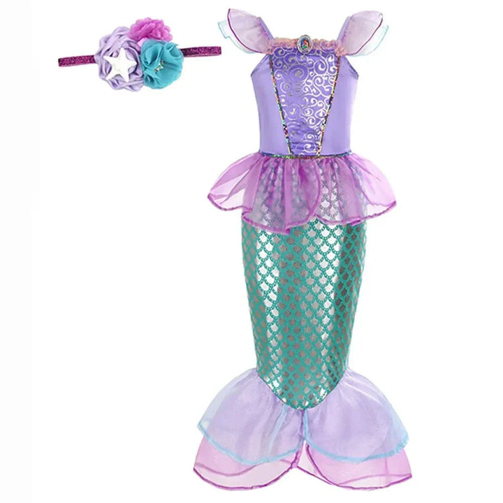 "Déguisement sirène enfant, robe scintillante avec écailles vertes, idéale pour anniversaire ou carnaval, Ariel inspiré."
