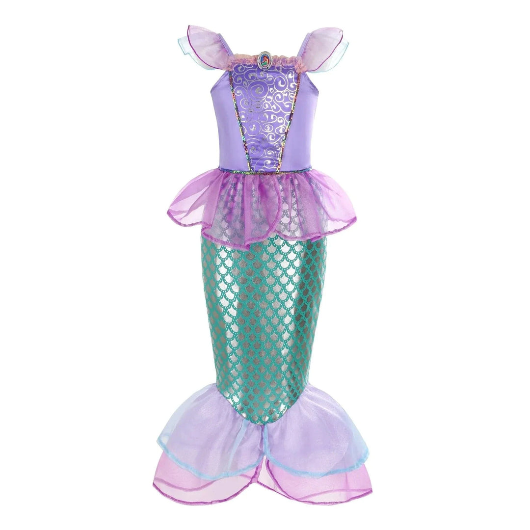 "Déguisement sirène enfant, robe scintillante avec écailles vertes, idéale pour anniversaire ou carnaval, Ariel inspiré."