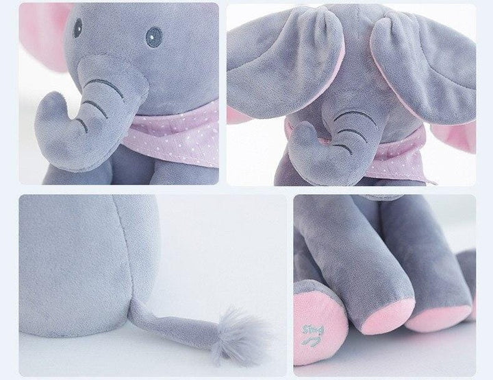 Cadeau bébé: peluche éléphant musical interactif Bibou, un ami doux pour les moments de jeu et de repos.