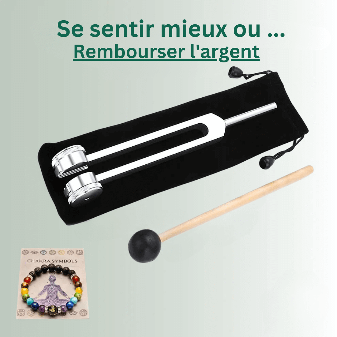 Diapason thérapeutique harmonique 128Hz en métal lisse, relaxation sonore pour bien-être et équilibre intérieur.
