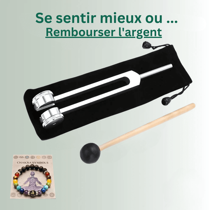 Diapason thérapeutique harmonique 128Hz en métal lisse, relaxation sonore pour bien-être et équilibre intérieur.