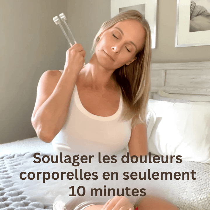 Diapason thérapeutique harmonique 128Hz en métal lisse, relaxation sonore pour bien-être et équilibre intérieur.