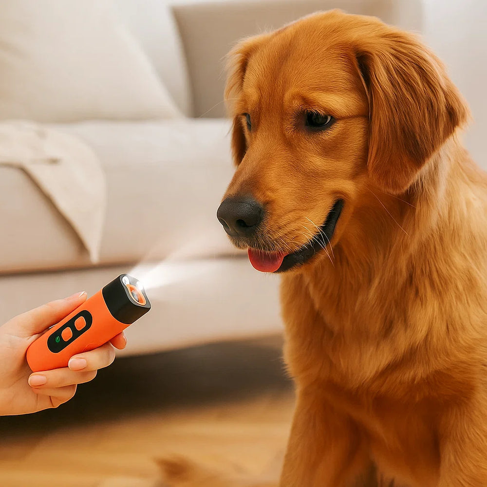 "Dispositif ultrasonique anti-aboiement pour chien, compact, discret, pour une communication sereine et respectueuse."