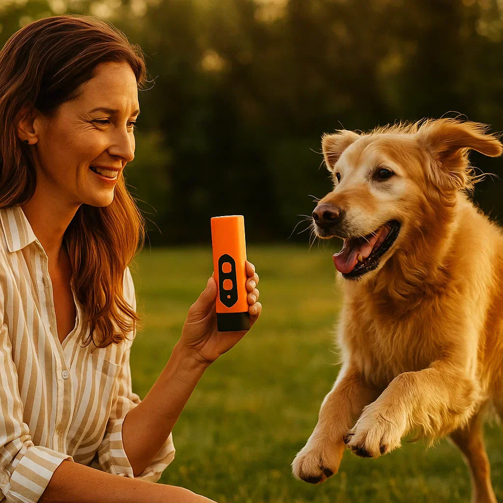 "Dispositif ultrasonique anti-aboiement pour chien, compact, discret, pour une communication sereine et respectueuse."