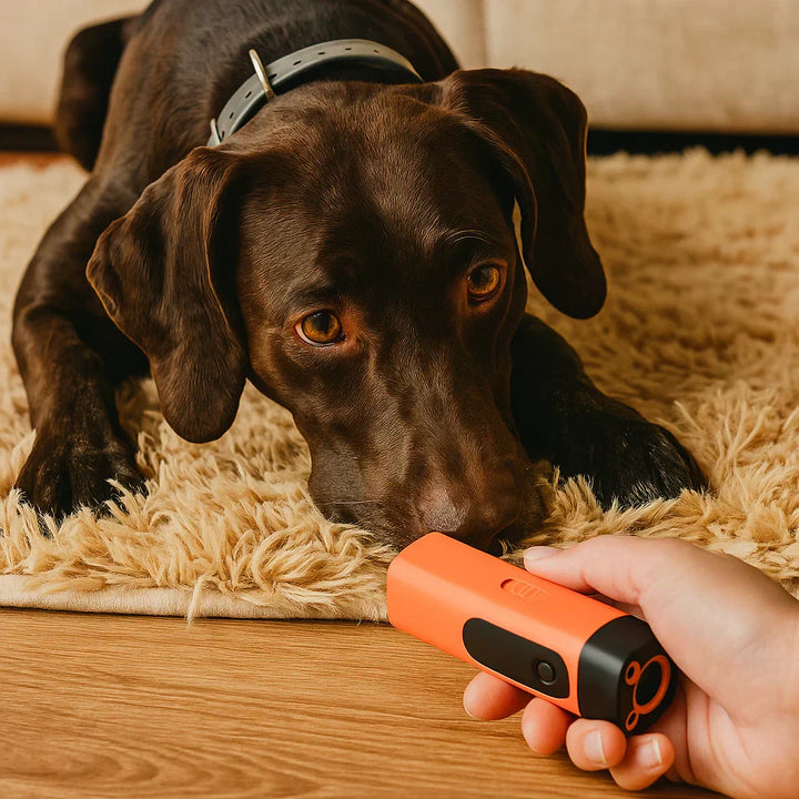"Dispositif ultrasonique anti-aboiement pour chien, compact, discret, pour une communication sereine et respectueuse."