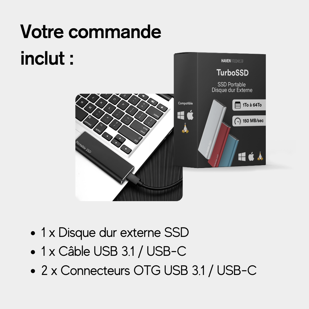 Disque SSD externe 4To, ultra-rapide. Design élégant et compact, idéal pour stocker et transporter vos données.