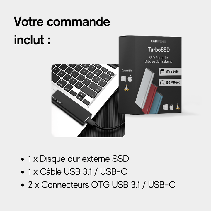 Disque SSD externe 4To, ultra-rapide. Design élégant et compact, idéal pour stocker et transporter vos données.