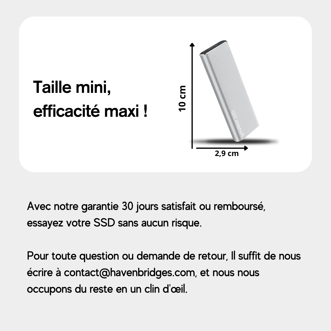 Disque SSD externe 4To, ultra-rapide. Design élégant et compact, idéal pour stocker et transporter vos données.