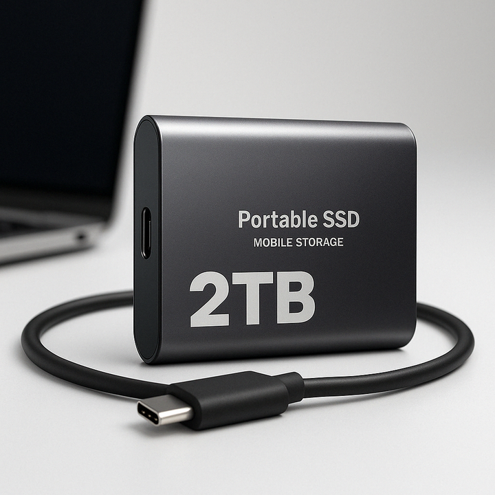 Disque SSD portable USB-C 2To ultra-rapide pour stockage et sauvegarde de données informatiques.