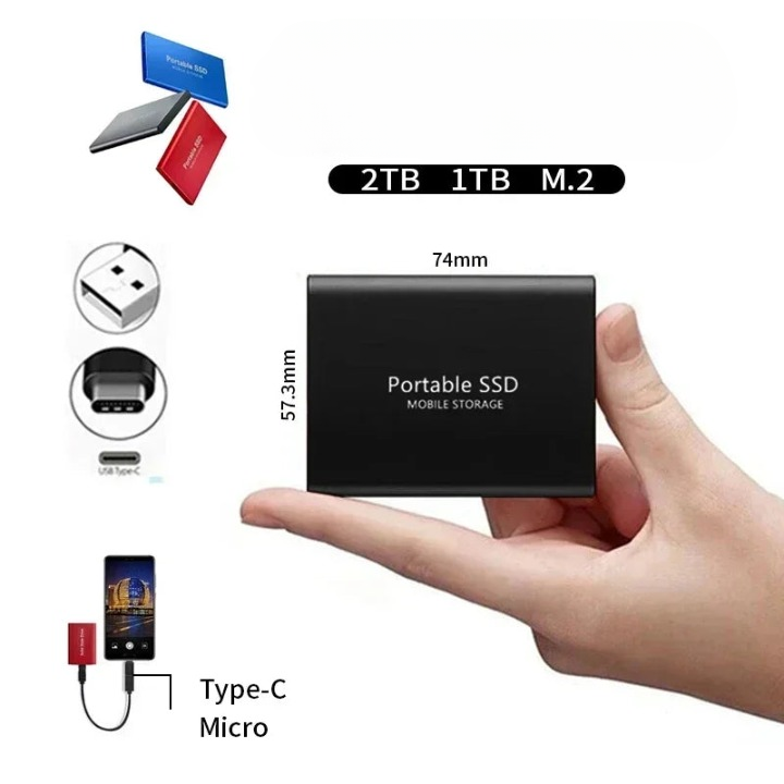 Transfert rapide de données avec ce disque SSD portable 2To USB-C pour ordinateurs et appareils.