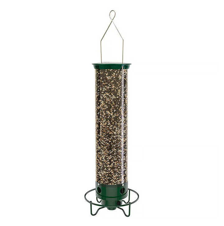 "Distributeur de graines robuste et antiecureuil pour jardin, design innovant garantissant l'accès uniquement aux oiseaux."