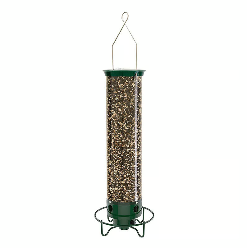 "Distributeur de graines robuste et antiecureuil pour jardin, design innovant garantissant l'accès uniquement aux oiseaux."