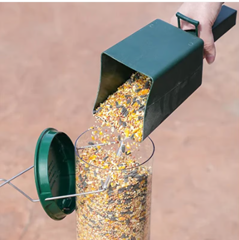 "Distributeur de graines robuste et antiecureuil pour jardin, design innovant garantissant l'accès uniquement aux oiseaux."