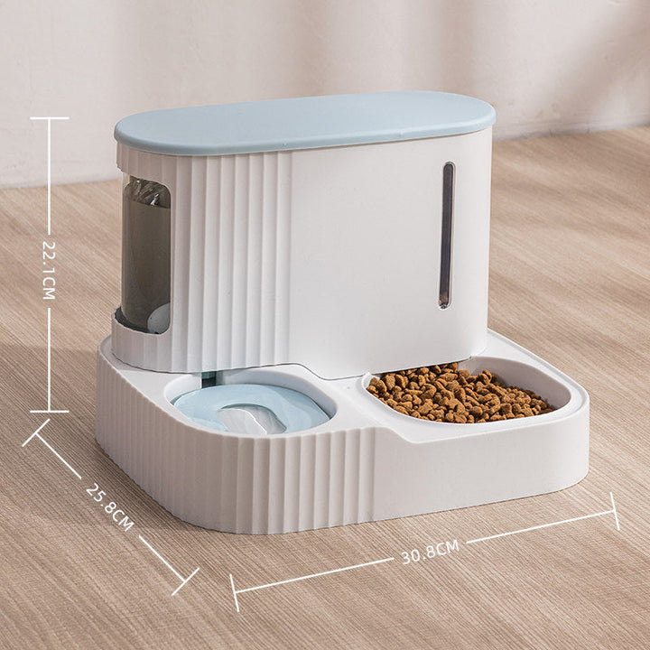 Distributeur double pour animaux: eau et nourriture. Design moderne et élégant. Grande capacité. Nettoyage facile.