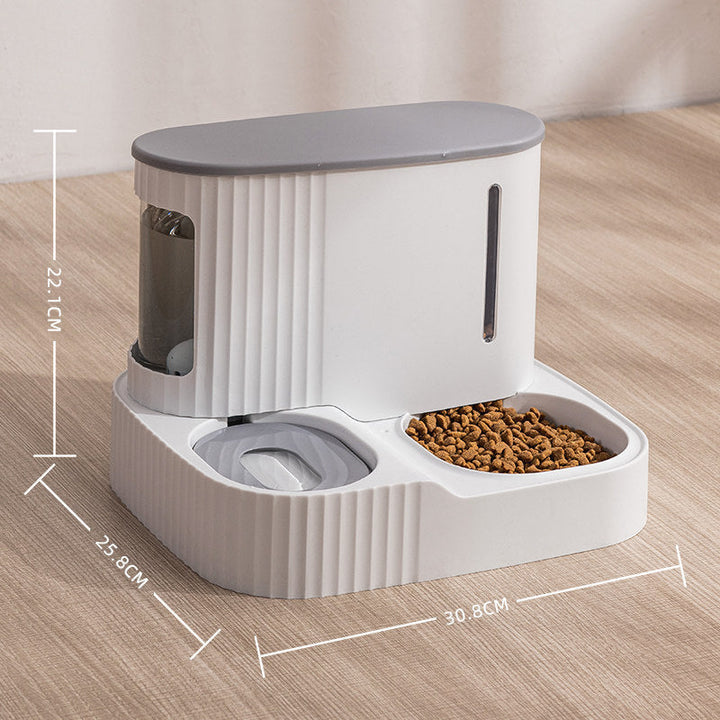 Distributeur double pour animaux: eau et nourriture. Design moderne et élégant. Grande capacité. Nettoyage facile.