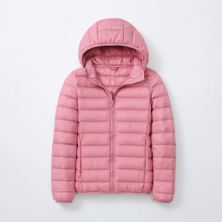 Fermeture éclair et capuche de doudoune femme, protection hivernale élégante. Veste chaude confortable.
