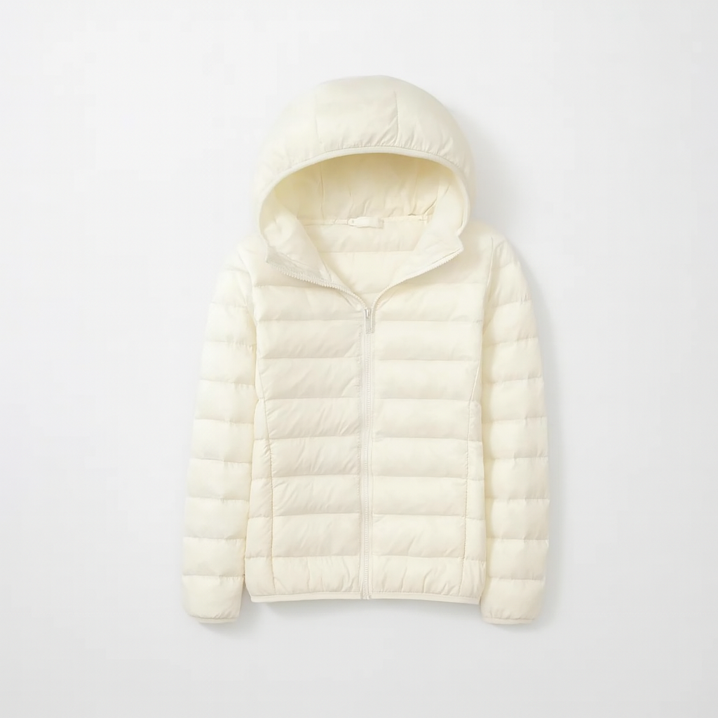 Doudoune femme à capuche, couleur unie, suspendue, prête pour l'hiver. Chaleur et mode femme.
