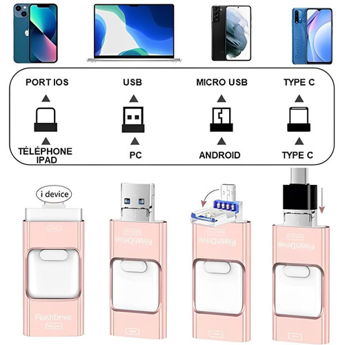 Clé USB 4-en-1 pour iPhone et Android, 128GB à 32GB