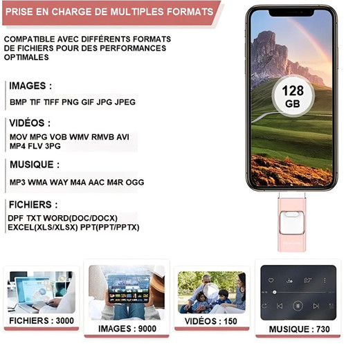 Clé USB 4-en-1 pour iPhone et Android, 128GB à 32GB