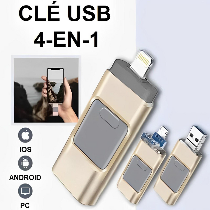 Clé USB 4-en-1 pour iPhone et Android, 128GB à 32GB