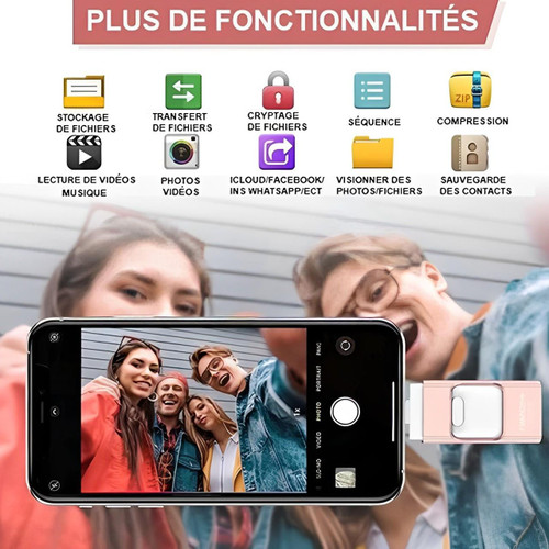 Clé USB 4-en-1 pour iPhone et Android, 128GB à 32GB