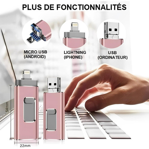 Clé USB 4-en-1 pour iPhone et Android, 128GB à 32GB