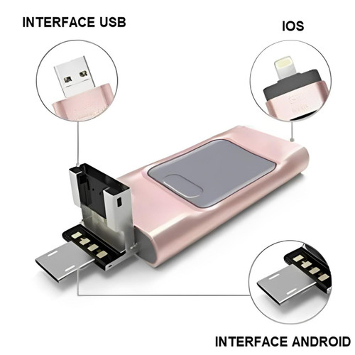 Clé USB 4-en-1 pour iPhone et Android, 128GB à 32GB