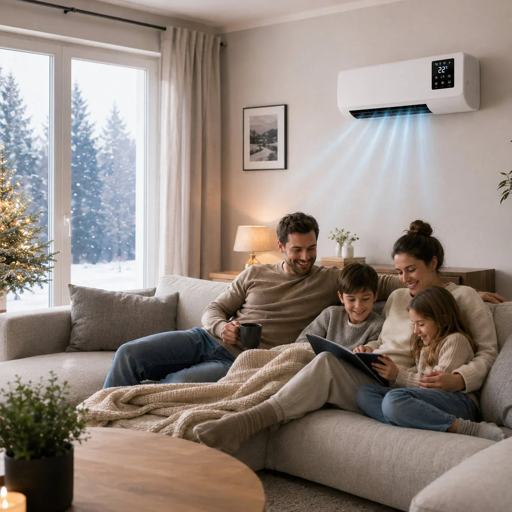 Appareil climatique mobile 2-en-1. Refroidisseur et chauffage portable pour un confort partout, sans installation.