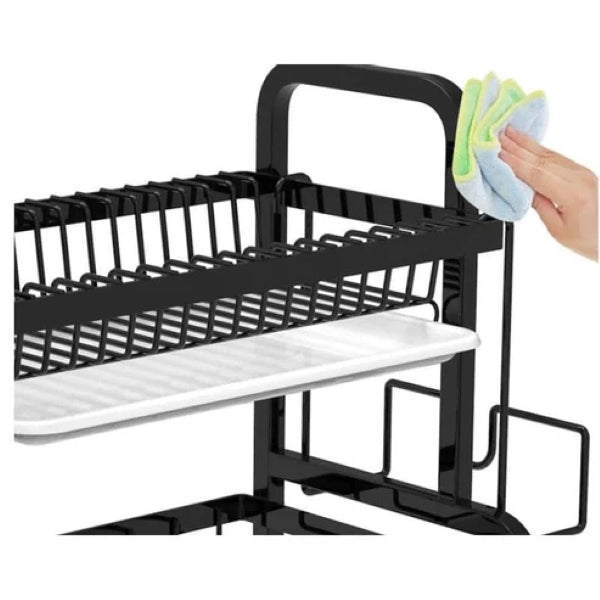 Égouttoir à vaisselle multi-niveaux élégant, structure verticale et stable, idéal pour espace cuisine réduit.