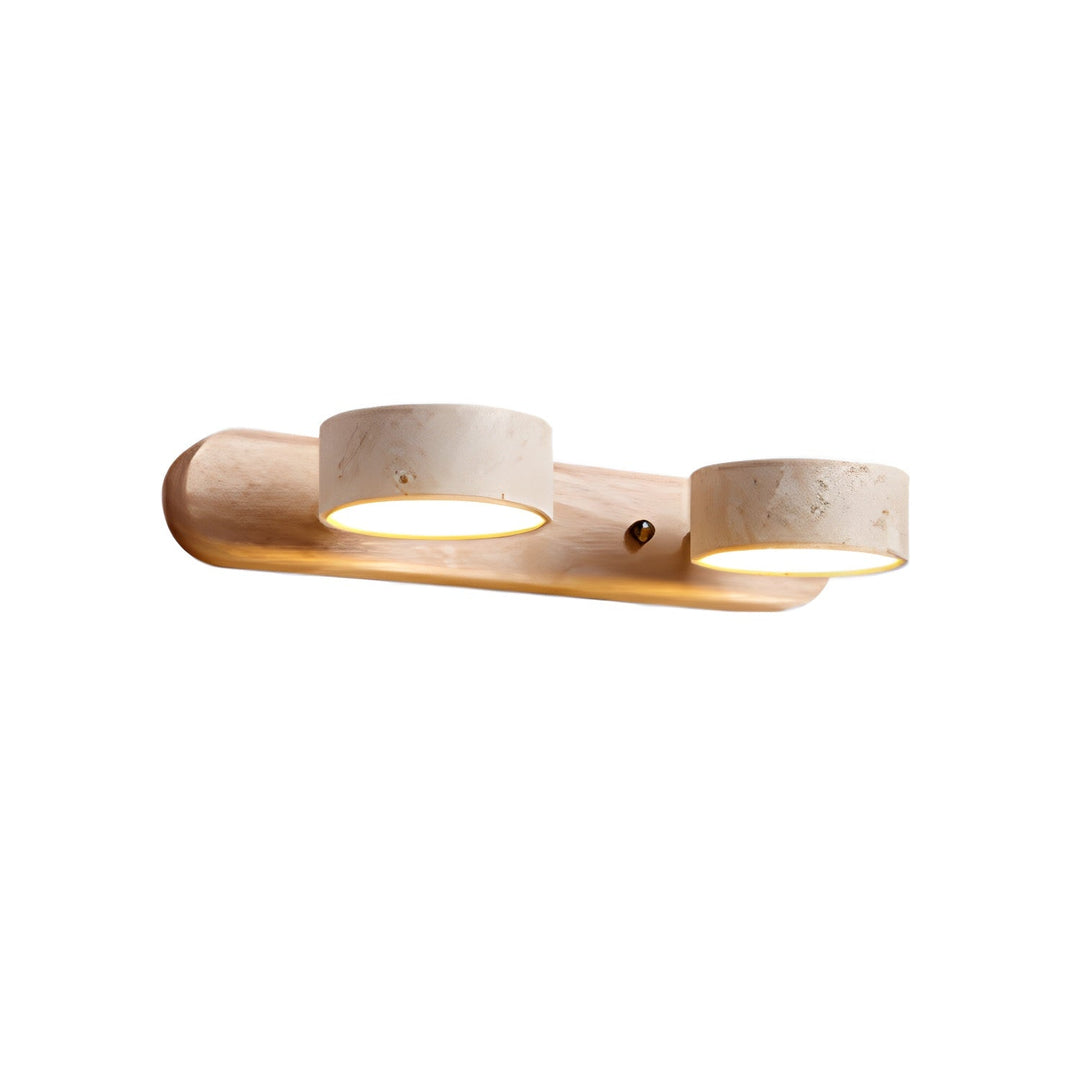 "Élégante applique murale LED en travertin, design moderne, matériaux naturels, idéale salon ou chambre éclairé"
